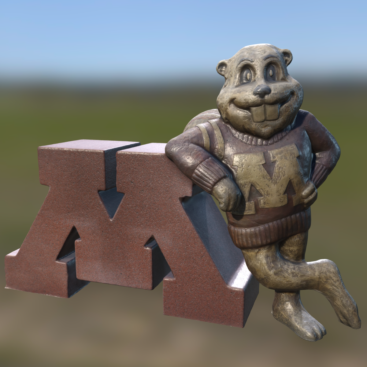 3D model of a statue of Goldy Gopher.