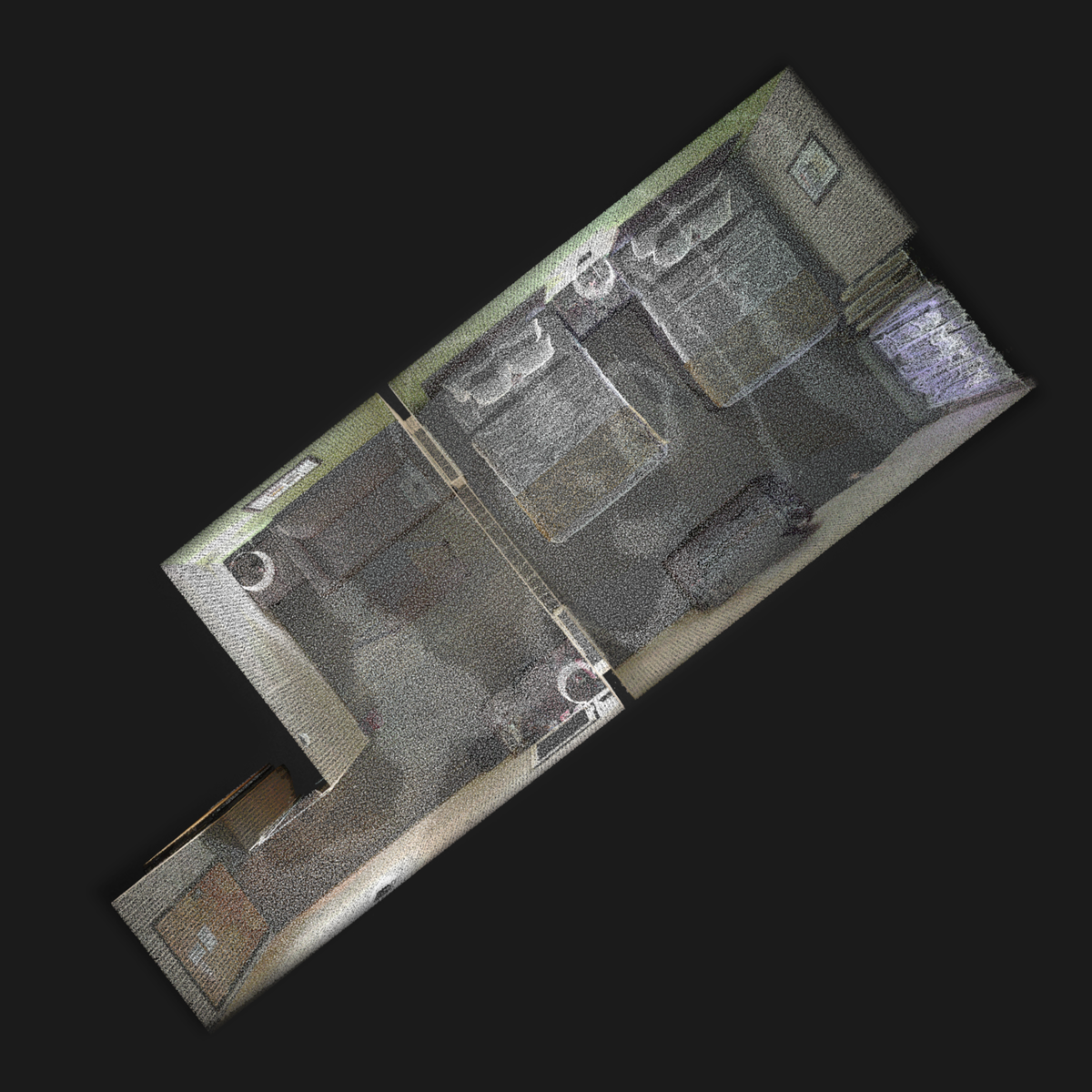 Point cloud of a hotel room as seen from above.